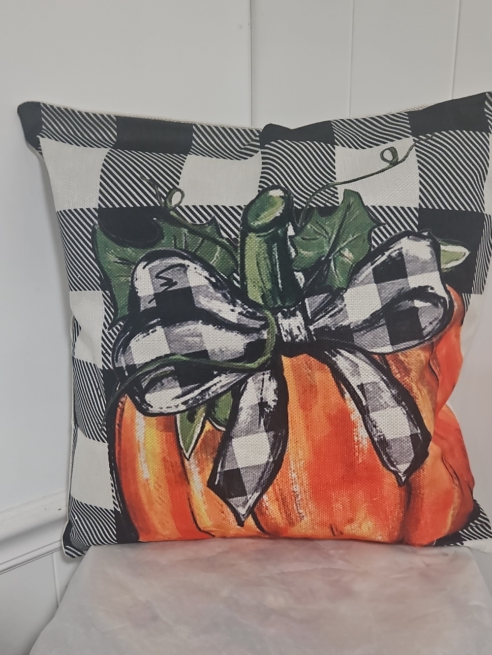 Fall Pumpkin Decorative Throw Pillow - Orange Buffalo Plaid